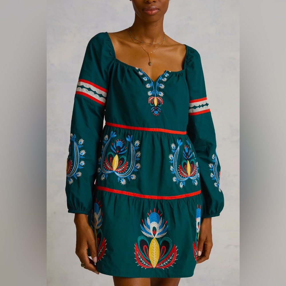 Anthropologie Let Me Be Embroidered Green Dress. Size XL.Worn only a few times.